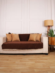 Brown Chenille Sofa Cover 70x60 Inch – Soft, Durable & Textured Fabric with Tassels | Full Coverage   Sofa for Living Room, Bedroom, or Drawing Room